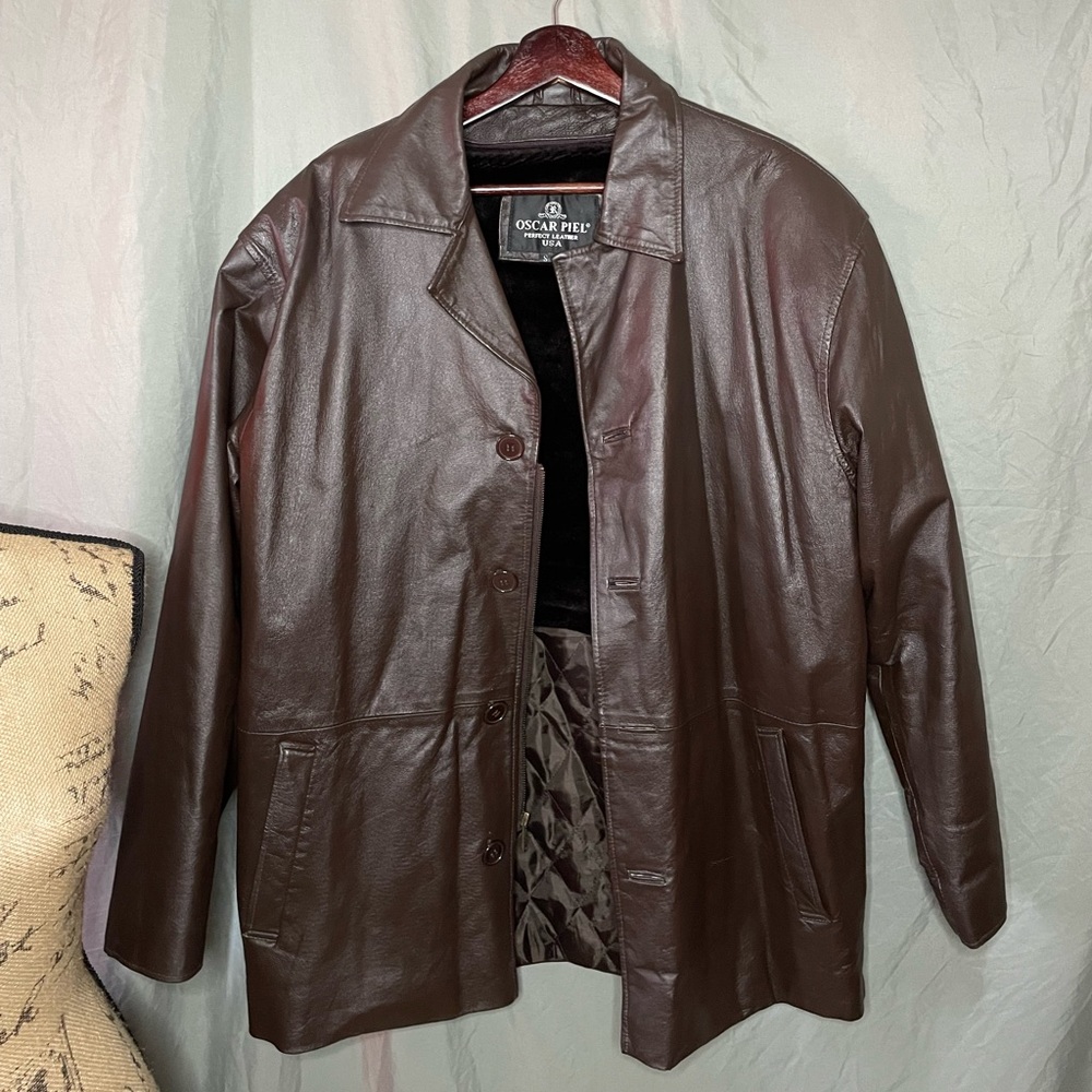 OSCAR PIEL Vintage Genuine leather Leather coat